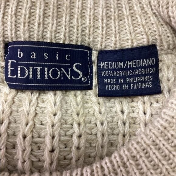 Basic Editions Men's Waffle Knit Crewneck Pullover Sweater Vintage Y2K Tan M - Picture 6 of 7